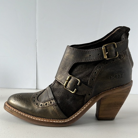 Dkode Heeled Ankle Booties Leather Cowboy Western Metallic Bronze Brown - Picture 7 of 17